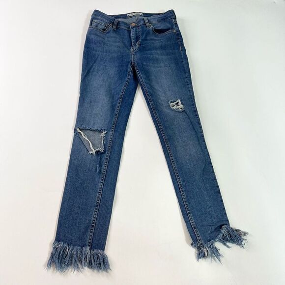 We The Free Skinny Jeans Women's 27 Blue Ripped Fringe Distressed Frayed Denim - Picture 1 of 10